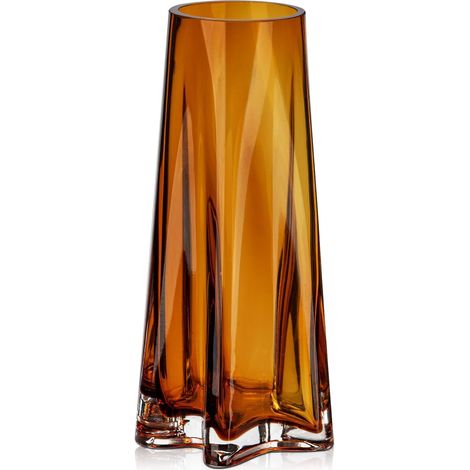 Vase décoratif en verre de 23,5 cm de haut avec base en forme d'étoile, vases à fleurs en cristal ambré pour table, vases minimalistes brillants pour mariage, décoration de rebord de fenêtre (1/5)