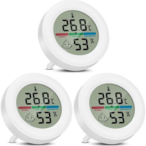 Hygrometer, Thermometer, digitales Innenthermometer mit Komforttemperaturanzeige und Ständer für Büro, Wohnzimmer, Gewächshaus, 3er-Set