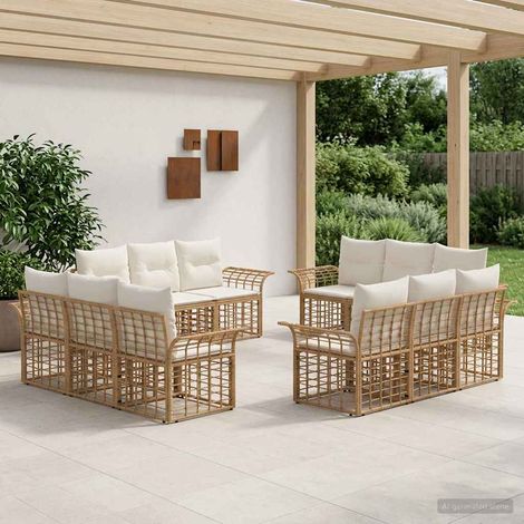 Salon de jardin modulable 12 pièces en poly rotin blanc naturel et crème, 86kg - PANGIVO (1/5)