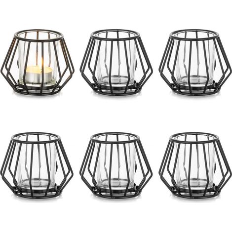 Teelichthalter schwarz Metall 6er Set Windlicht 6Pcs Schwarz-1 (1/5)