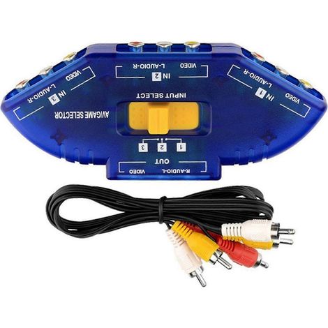 Commutateur/distributeur vidéo RCAS multi-entrées, conception compacte, compatible avec les systèmes home cinéma et les consoles de jeux, bleu. (1/5)
