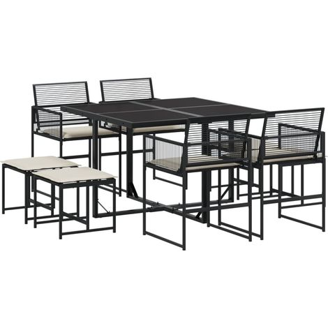 Maison Exclusive - 9-tlg. Garten-Essgruppe mit Kissen Schwarz Pol