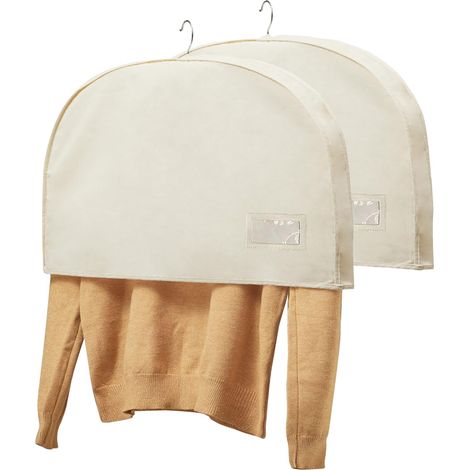Lot de 2 Housses de Rangement pour Vêtements en 100% Coton – Respirantes, Anti-Poussière avec Protège-Épaules – Idéales pour Costumes, Vestes, Manteaux et Robes Longues (60×37cm)
