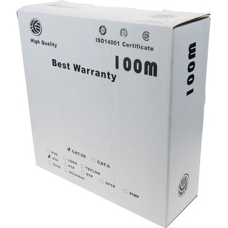 BeMatik - Bobina de cable de red ethernet Cat. 5e UTP de 100 m flexible de color gris