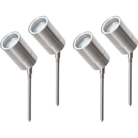 Litecraft Kenn Spike Spotlights Outdoor IP44 1 Light In Stainless Steel - 4 Pack (1/5)