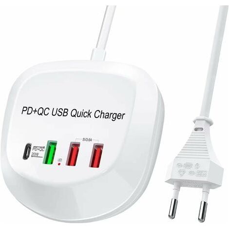 Schnellladegerät mit USB-C, PD QC 3.0 USB-Wandladegerät, 4-Port-USB-Netzteil für iPhone und iPad (1/5)