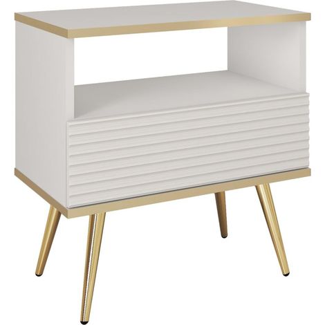 Comodino bianco glamour con gambe dorate, 54 x 59 x 39 (1/4)