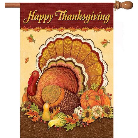 Drapeau De Jardin Pour Thanksgiving - En Toile De Jute - 12 X 18 Pouces - Motif Dinde Et Citrouille - Décoration Extérieure Automnale - 1 Pièce (1/5)