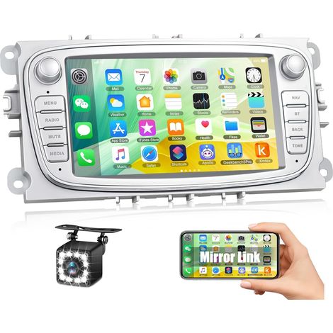 1+32G Android 13 Autoradio für Ford Focus Mondeo C-Max S-Max Galaxy II Kuga, 7-Zoll-Touchscreen-Autoradio-Player mit WiFi/Mirror Link/Bluetooth/FM RDS/USB + Rückfahrkamera (Silber)