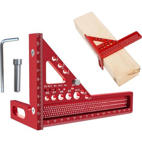 1 - Équerre de combinaison 3D - Rapporteur d'angle - Mesure précise 15-90 degrés - Pour menuiserie et travail du bois - Rouge - 15x15 cm (1/5)
