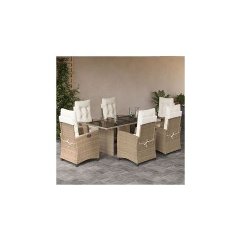 Ensemble à manger de jardin et coussins 7 pcs beige poly rotin (1/5)