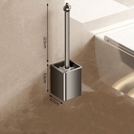 Brushed nickel toilet brush with wall mount - Square toilet brush holder in 304 stainless steel - grey (1/4)