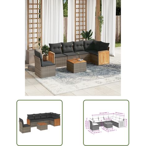 The Living Store 7-tlg. Garten-Sofagarnitur mit Kissen Grau Poly Rattan - Gartenmöbel - Esstisch - Lounge Set - Outdoor Möbel - Rattan Gartenmöbel (1/3)