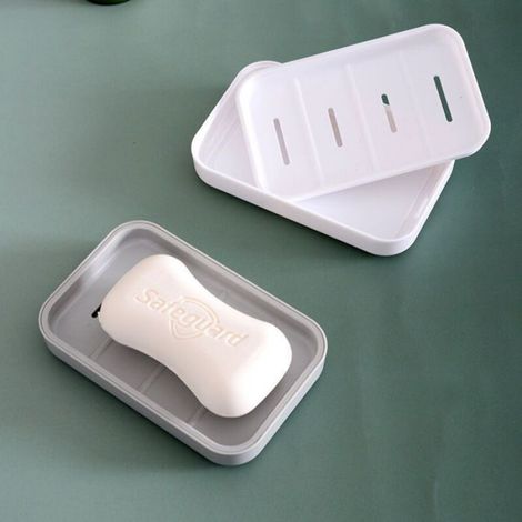 1 pc (blanc) Porte-savon de salle de bain avec égouttoir, économiseur de savon pour la douche, nettoyage facile, sec (1/4)