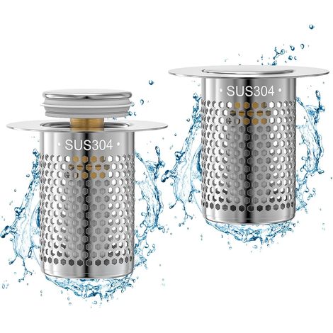 2 Pièces Bonde De Lavabo Pop-Up,Filtre Anti-Clogging,Laiton,Acier Inoxydable,Silicone,Lavabo Cuisine Salle De Bain (1/5)