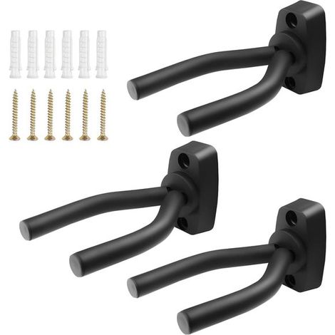 Soportes de pared para guitarra - Juego de 3 piezas - Negro - Para guitarra acústica, guitarra clásica, guitarra eléctrica, bajo, ukelele.