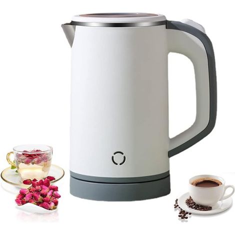 Bouilloire électrique de voyage portable, 0,8 L, 600 W, ébullition rapide, isolation à double paroi, légère, acier inoxydable, blanche. (1/5)