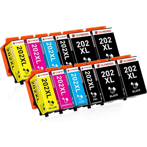 12-Pack 202XL Cartouche d'encre Compatibles avec Epson 202 XL Multipack pour Imprimante Expression Premium XP6000 XP6005 XP6100 XP6105 XP-6000 XP-6005 XP-6100 XP-6105 (4BK, 2PBK, 2C, 2M, 2Y) (1/5)