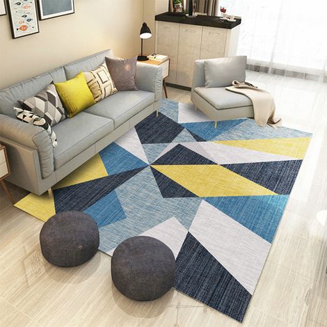 Tapis Salon - Motif Géométrique Triangles - Fibres Polypropylène - Hauteur Poil 6 mm - Dos Jute Antidérapant - Lavable En Machine - 120 x 170 cm