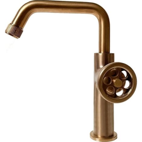 1 - Mitigeur Lavabo - Robinet Cuivre Brossé - Vidage Pop-up Inclus - Système Sans Outil - Pour Salle De Bain - Cuivre Brossé - 25,0cm (1/5)