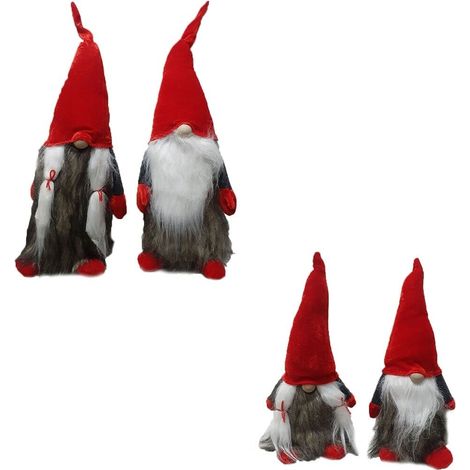 Gnomo elfo lui e lei babbo babba natale rosso per decorazioni natalizie addobbi idea regalo vetrine negozio set da 2 in tessuto - decoro: Coppia piccola (1/5)