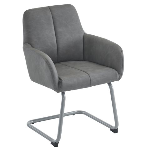 ELVMI Lot de 4 Chaises de Salle a Manger avec Accoudoirs, Cadre en Acier, Cuir Microfibre Gris (1/5)