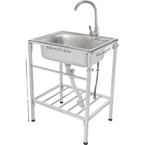 Fregadero de cocina independiente, grifo de agua fría y caliente, color plata. (1/2)