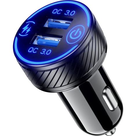 Chargeur de voiture allume-cigare double port QC3.0 – Adaptateur USB rapide 36W/3A – Charge jusqu\'à 80% en 35 minutes – Compatible Android et iOS (1/2)