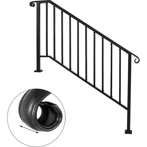 Piquet de Main Courante 1/2/3/4/5 Convient à 1 à 5 marches Main Courante d'escalier en Fer forgé Blanc Noir avec kit d'installation Rails extérieurs (Color : Silver, Size : Black 4-Step) (1/5)