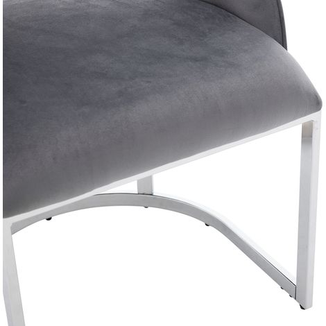 6 chaises de salle à manger en velours gris avec pieds métalliques argentés, design moderne et confortable (1/5)