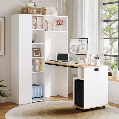 Klappbarer Schreibtisch mit Regal, USB, Steckdose, Weiß OKMYHOME (1/5)