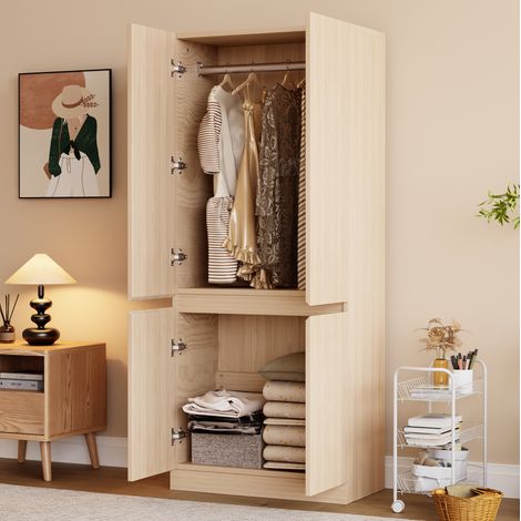 Kleiderschrank 70 × 40 × 170 cm, Doppeltür-Design mit großen Staufächern, Holzfarbe (1/4)