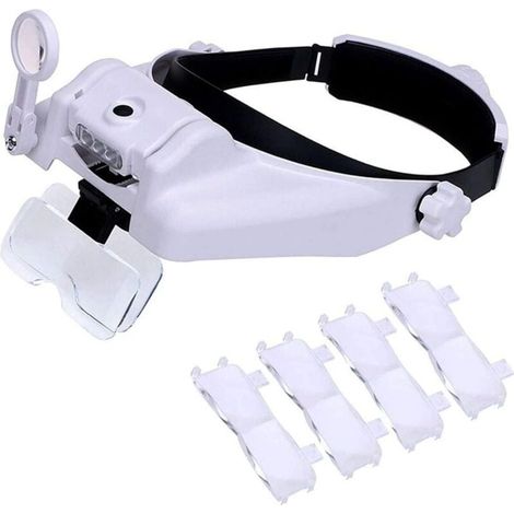 Loupe frontale avec éclairage, équipée de 3 LED, adaptée aux bijoutiers, zoom de 1x à 14x, fonctionnement mains libres, et comprend des lunettes d'éclairage pour la lecture, la couture et la réparatio (1/4)