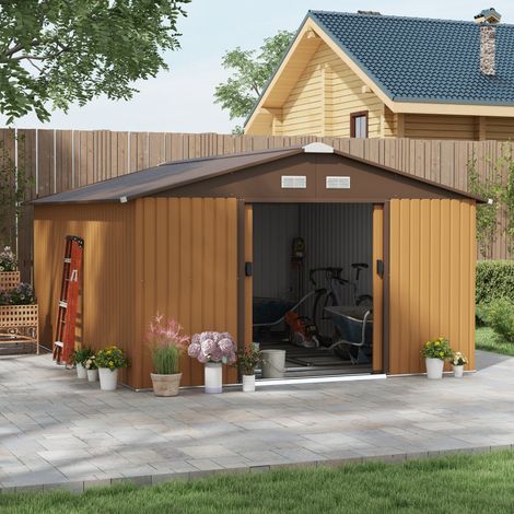 Achetez Garden Shed, 340 x 386 x 200 cm, avec plaque de base, cabanon de jardin, cabanon de jardin, métal, jaune (1/5)