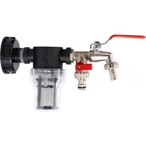 Robinet de cuve de récupération d'eau avec filtre – 2 vannes de sortie indépendantes – Connecteur rapide G1/2 S60x6mm – Pour systèmes de collecte d'eau de pluie (1/4)