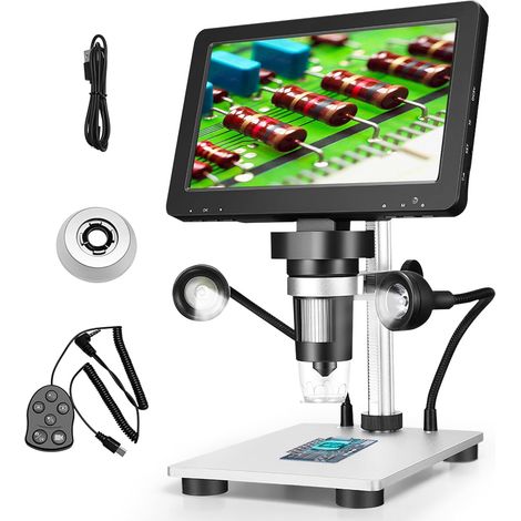 Microscope Numérique 7" 1200x 12MP USB Avec Écran Rotatif HD, 8 Lumières LED, 12 Langues, 10 cm Distance Travail, Contrôleur Filaire Pour Réparation Électronique (1/5)
