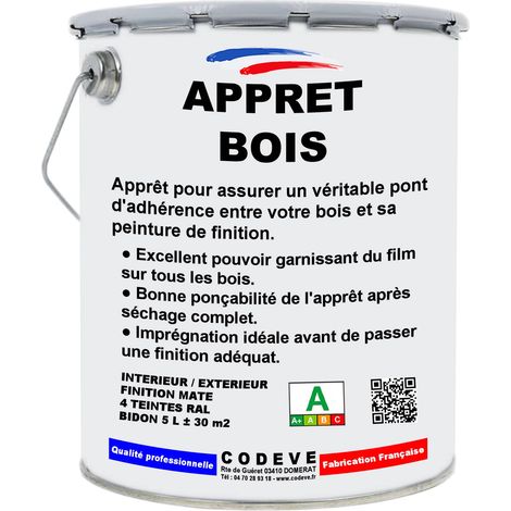 Appret Bois - 20 L - Codeve Bois - RAL 9005 - Noir foncé - Pour Bloquer La Porosité D'un Fond En Bois Pour Une Belle Finition.