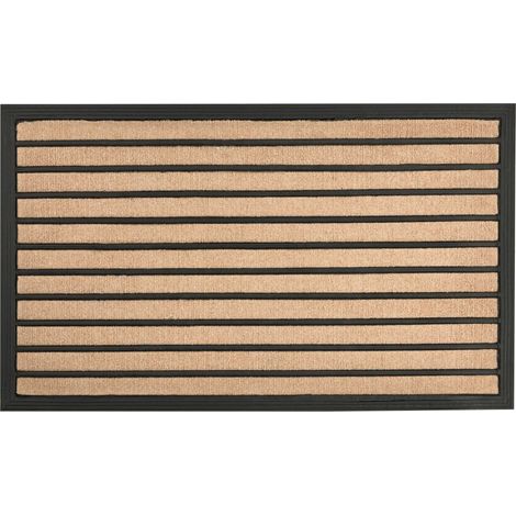 Doormat Natural Polyester Black Rubber Backing Anti-Slip 45 x 75 cm Striped Pattern Modern Indoor Decoration ZAGROS