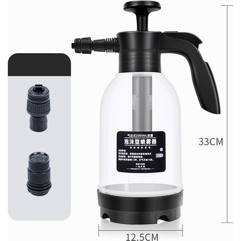 Pulvérisateur de mousse manuel pour lavage de voiture, deux modes, grande zone de pulvérisation, pulvérisateur de mousse à pression pour jardinage et maison, noir et blanc (1/5)