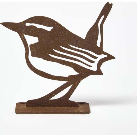 HOMESCAPES Zaun-Figur Zaunkönig, Gartendeko Rost-Figur zum Anschrauben, Vogel-Deko Edelrost 10,7 cm hoch, Gartendeko Metall (1/5)