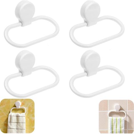 Crochets adhésifs pour serviettes lot de 4 - anneaux porte-torchons sans perçage et étanches, blanc, 14,8 x 12,2 cm (1/5)