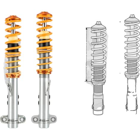 Kit de suspensión coilover, altura delantera ajustable de 35 mm a 75 mm, altura trasera ajustable de 35 mm a 75 mm, rigidez del muelle delantero 8 kg/mm, rigidez del muelle trasero 10 kg/mm, compatibl (1/5)
