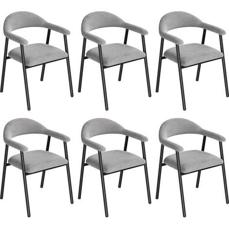 WOLTU Lot de 6 Chaise Salle à Manger en Chenille, Siège Rembourré, Dossier Ouvert, Dossier et Accoudoirs Intégrés,Gris (1/5)