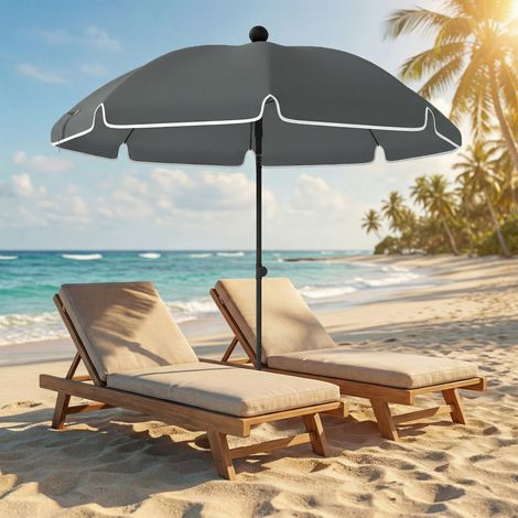Parasol de plage inclinable avec ancre à sable et sac de transport. Ø 150 x 185 cm. Gris foncé.