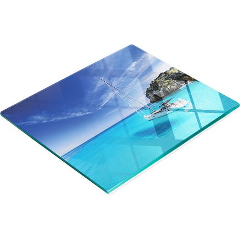 Tabla de cortar de cristal decorativa con forma de velero de Menorca, 60x52 cm. (1/5)