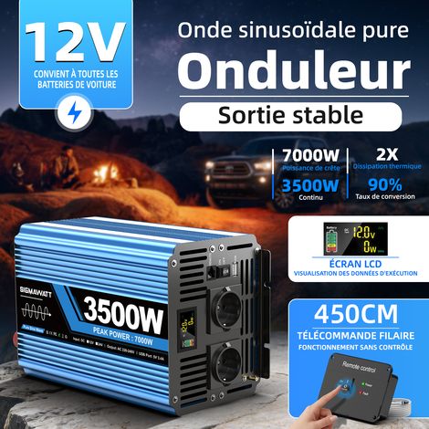 Onduleur Pur Sinus 12V DC vers 230V, 3000W en fonctionnement continu 6000W pic, Idéal Chantier Mobile et Camping-Car (1/5)