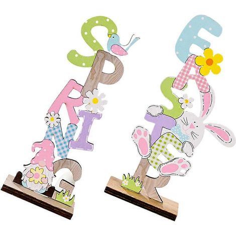 Décorations de Pâques en bois, figurines en bois sur le thème de Pâques (ensemble de 2 pièces) (1/5)