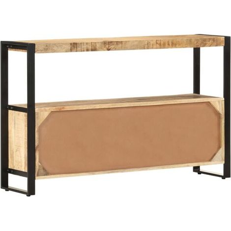 Buffet Bas en Bois de Manguier Massif 120x30x75 cm, Meuble de Rangement avec Portes et Tiroirs, Enfilade Style Industriel pour Salon ou Salle à Manger (1/5)