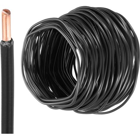 50 Pieds Fil Electrique Isolé Cuivre Solide 12 AWG Câble De Connexion THHN Fil Résidentiel, Industriel, Mise À La Terre, Électrique Évalué Pour 600 Volts, Noir (1/5)