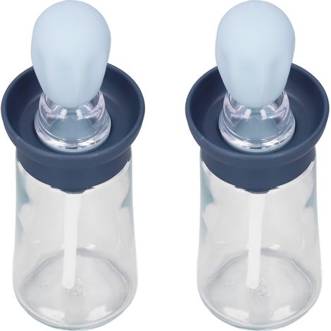 2er-Pack Ölbehälter mit Silikonpinsel, Ölspenderflasche für Küche, Grillen, Backen, Kochen, Blau (1/5)